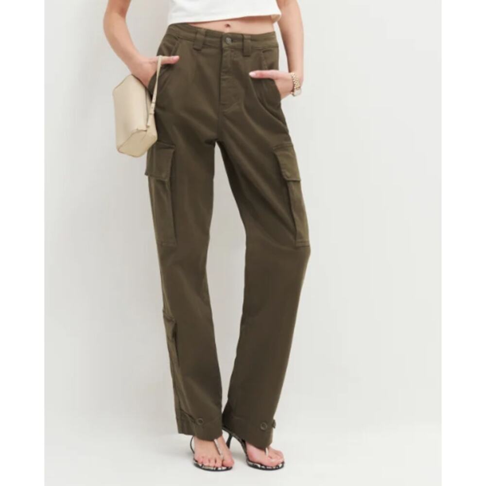 Reformation 'Landy' Green Wide Leg Cargo Denim Jeans Size 27